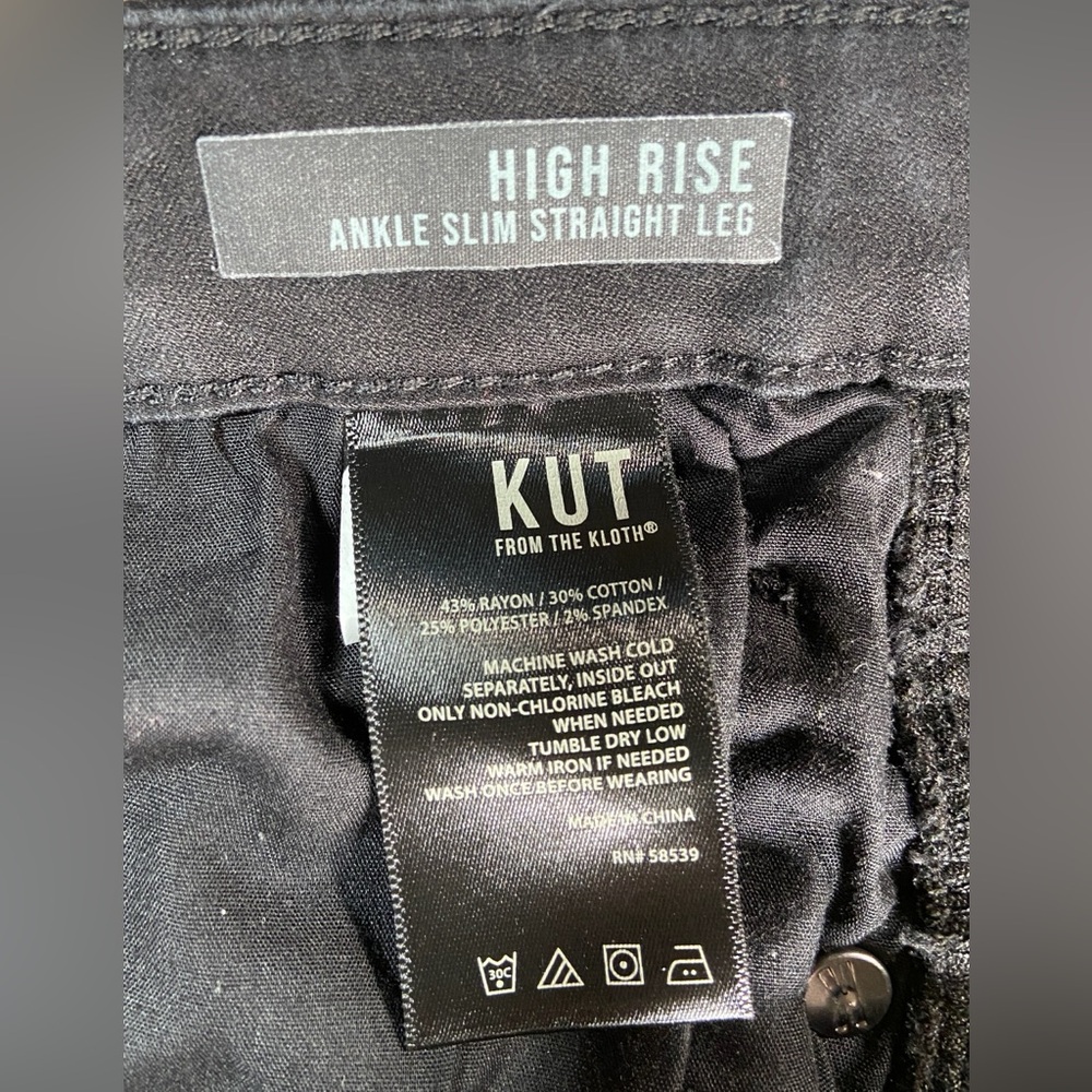 KUT From The Kloth High Rise Ankle Jeans Size 8 Black Slim Straight Button Fly